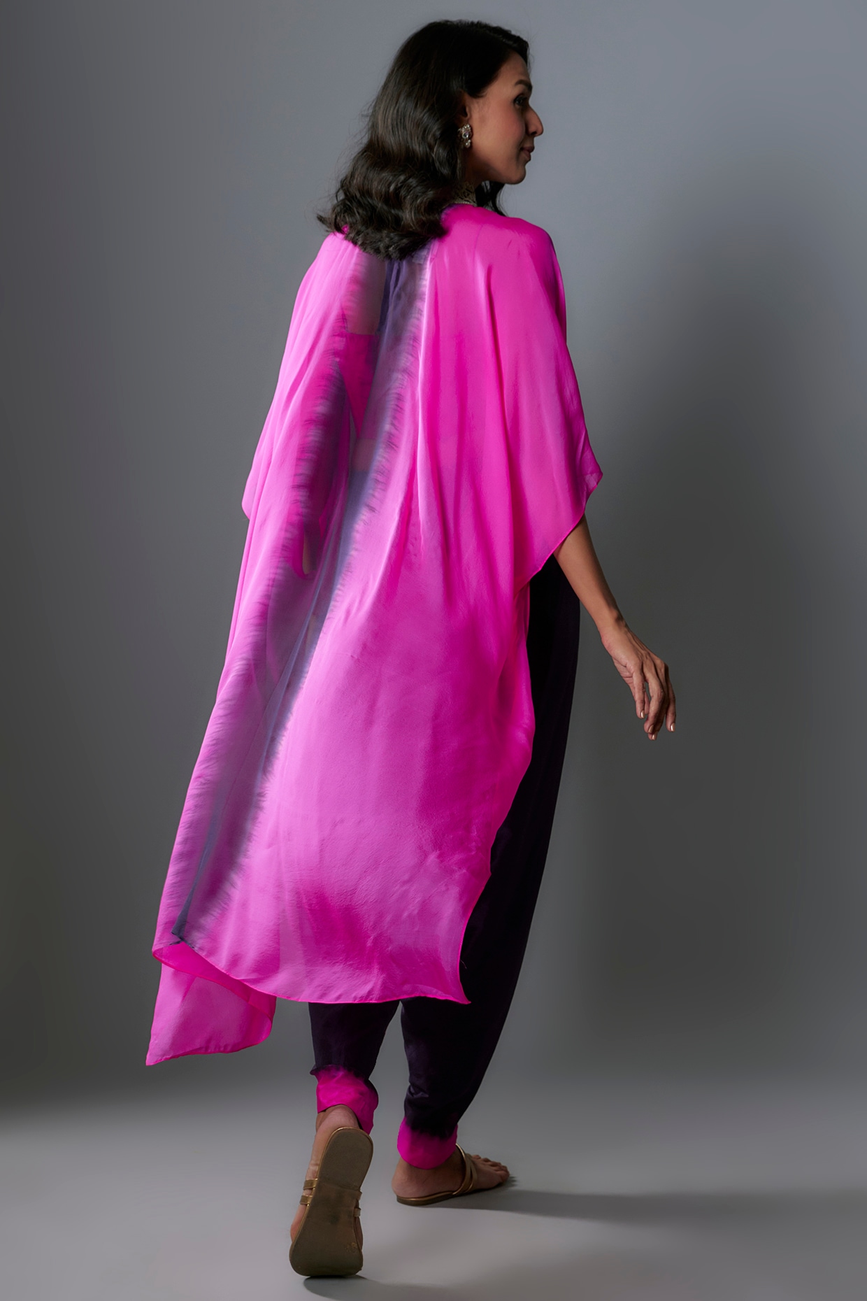 Hot Pink Chiffon Cape Set by Anand Kabra at Pernia s Pop Up Shop 2024