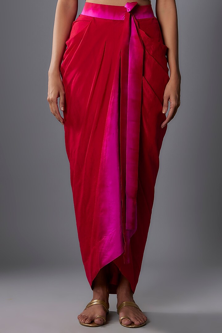 Red & Hot Pink Chiffon Cape Set by Anand Kabra at Pernia's Pop Up Shop