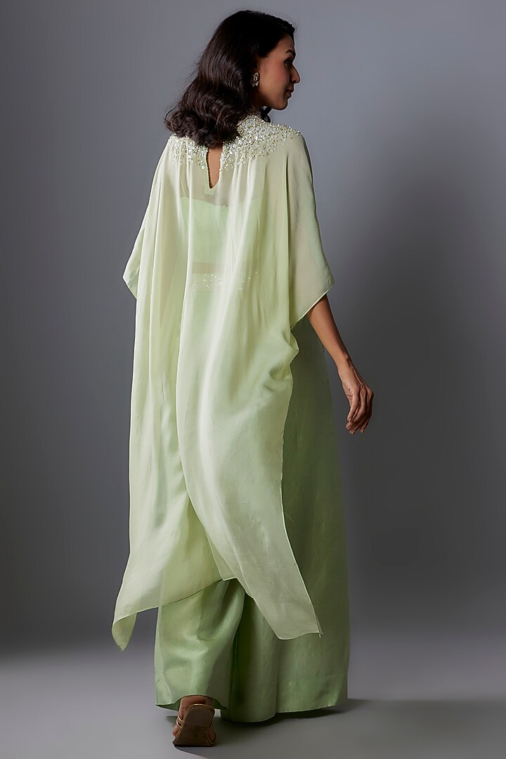 Mint Green Chiffon Sequins Embroidered Cape Set by Anand Kabra at Pernia's Pop Up Shop