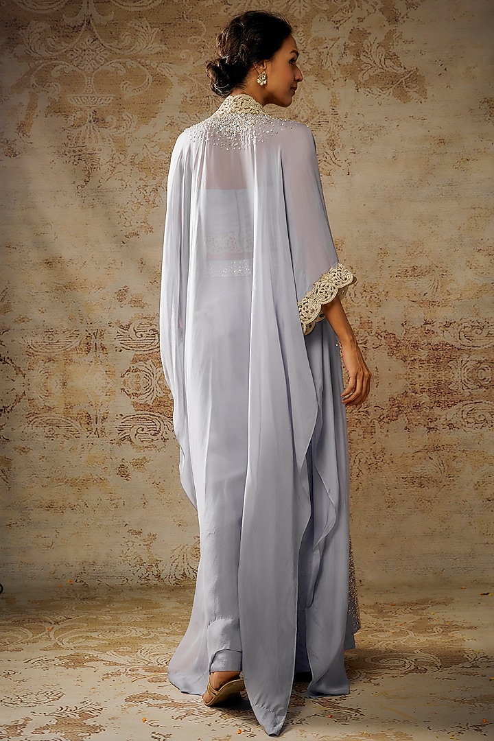 Lavender Chiffon Sequins Embroidered Cape Set by Anand Kabra at Pernia's Pop Up Shop