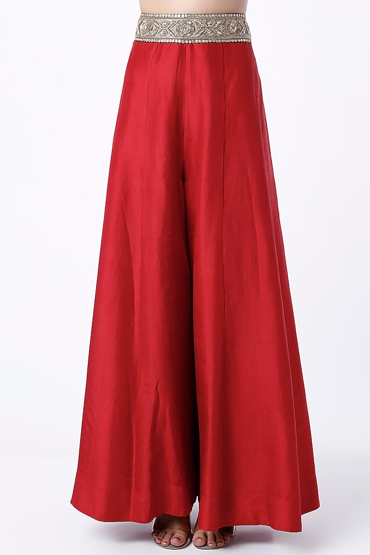 Red Embroidered Overlay Set by Anand Kabra at Pernia's Pop Up Shop