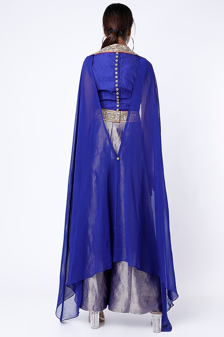 Blue Embroidered Drape Set by Anand Kabra at Pernia's Pop Up Shop