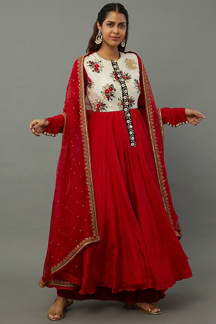Maroon Embroidered Anarkali Set by Anand Kabra
