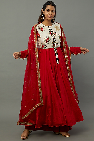 Maroon Embroidered Anarkali Set by Anand Kabra