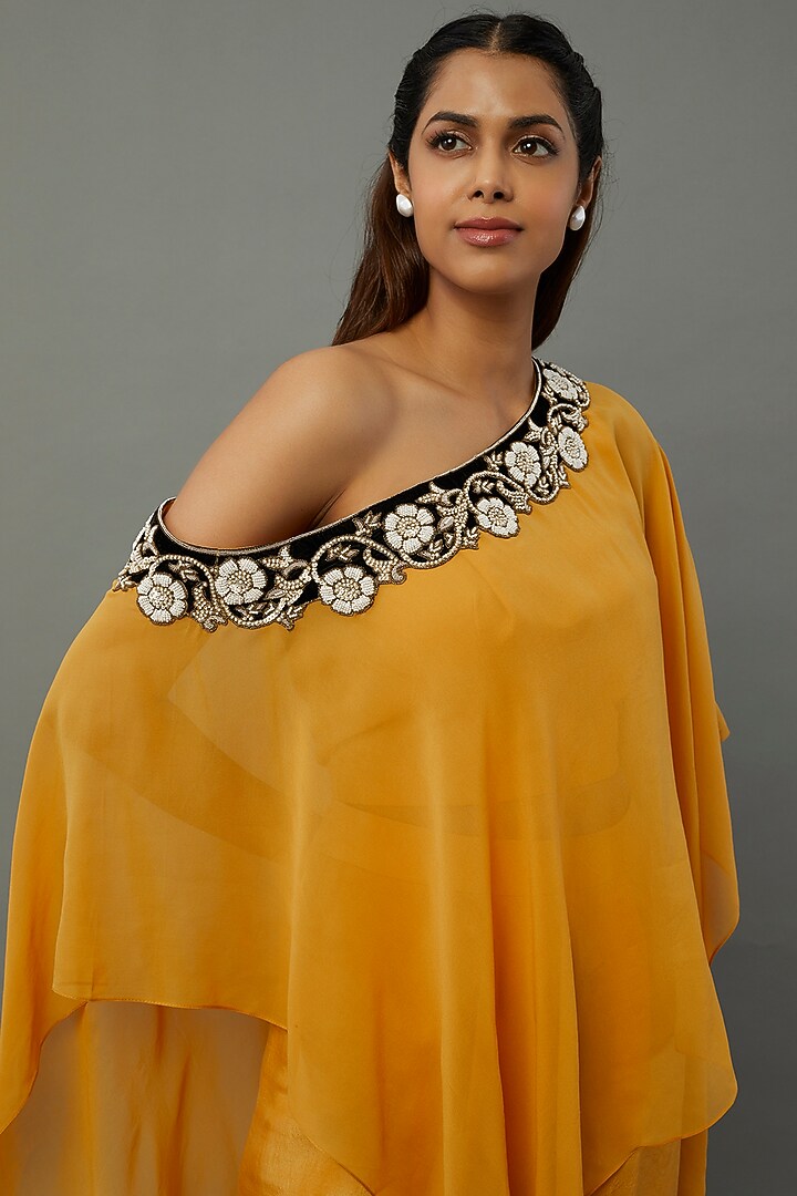Mustard Embroidered Cape Set by Anand Kabra at Pernia's Pop Up Shop