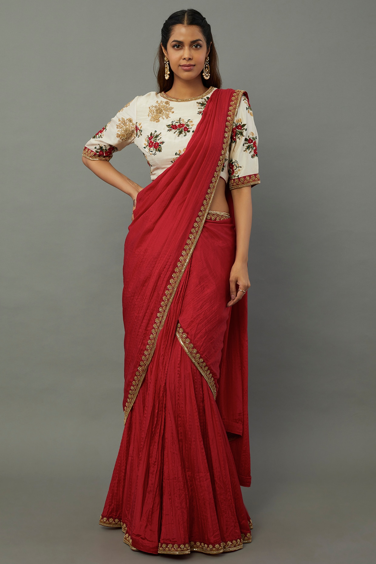 Woman Wearing Red and Gold Saree Wedding Dress · Free Stock Photo