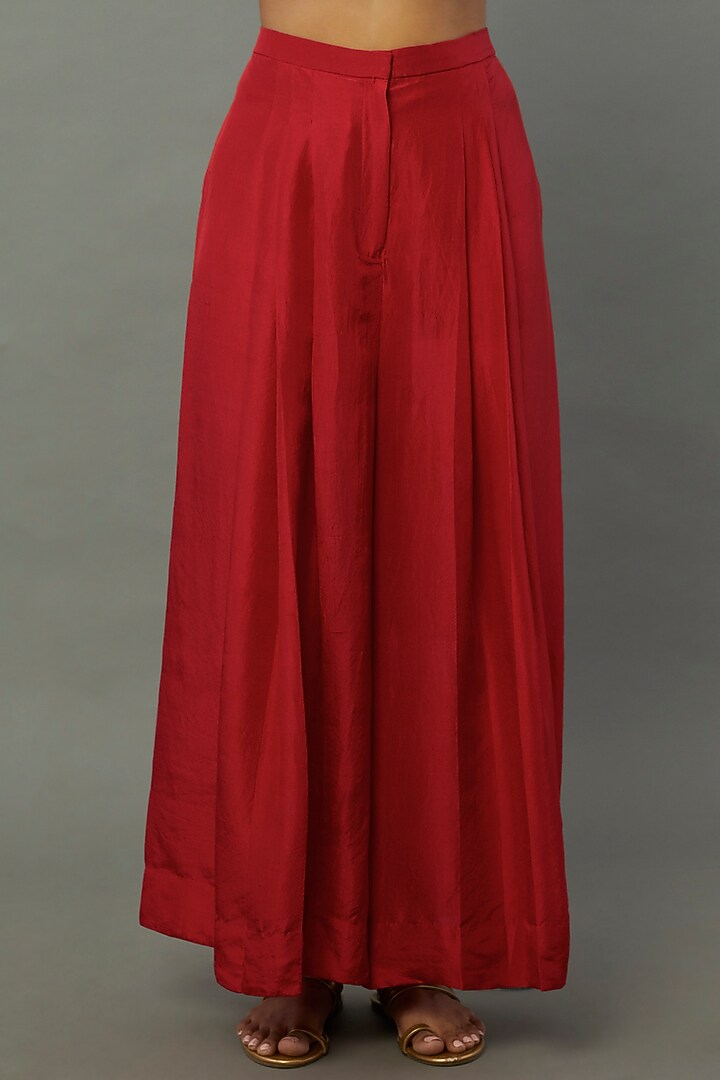 Red Dupion Embroidered Kurta Set by Anand Kabra at Pernia's Pop Up Shop