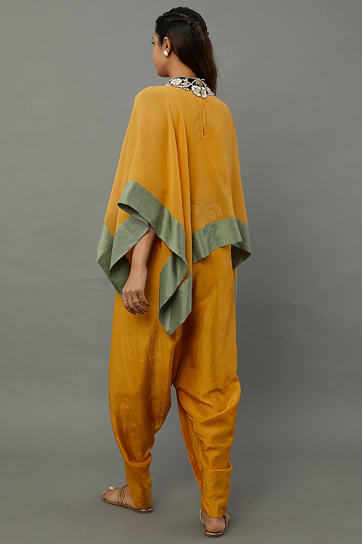 Mustard Yellow Embroidered Cape Set by Anand Kabra at Pernia's Pop Up Shop