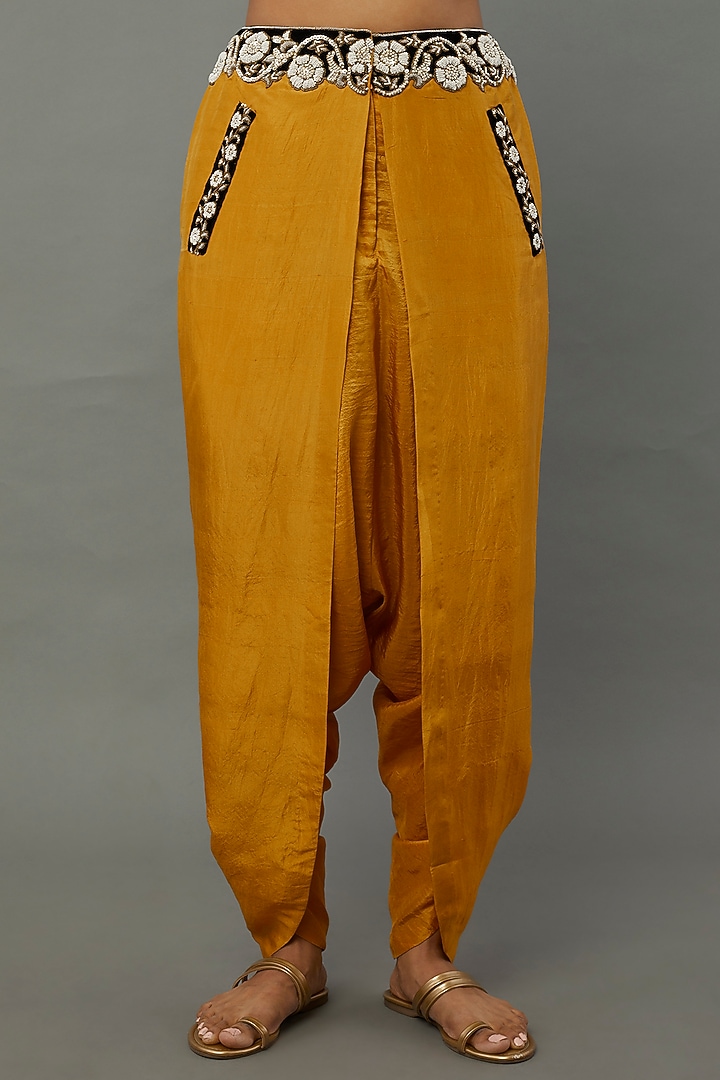 Mustard Yellow Embroidered Cape Set by Anand Kabra at Pernia's Pop Up Shop
