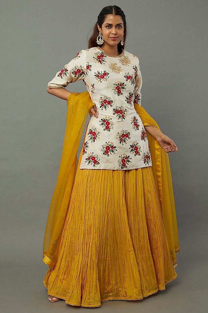 Mustard Habutai Silk Bridal Sharara Set by Anand Kabra at Pernia's Pop Up Shop