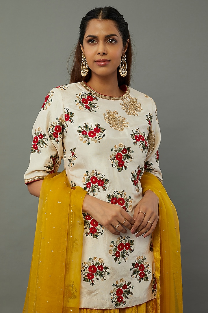 Mustard Habutai Silk Bridal Sharara Set by Anand Kabra at Pernia's Pop Up Shop