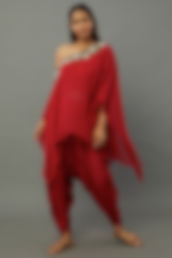 Red Embroidered Cape Set by Anand Kabra