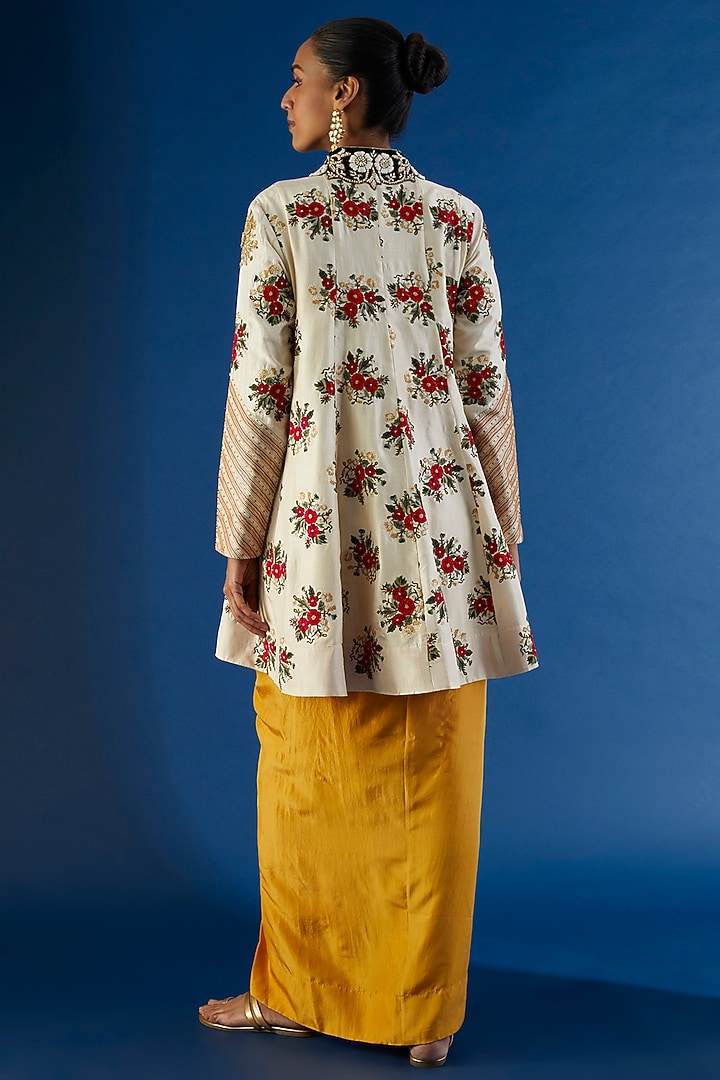 Mustard Habutai Silk Draped Skirt Set by Anand Kabra at Pernia's Pop Up Shop