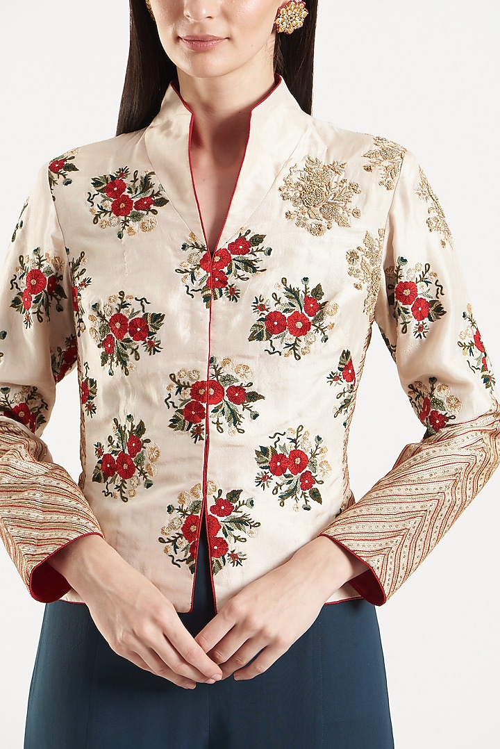 Ivory Dupion Jacket Set by Anand Kabra at Pernia's Pop Up Shop
