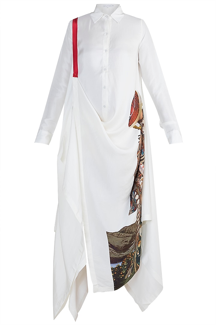 White Draped Shirt Dress by Anamika Khanna