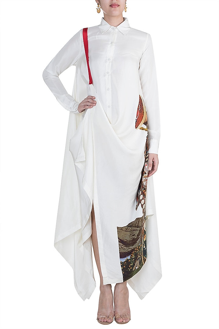 White Draped Cocktail Shirt Dress by Anamika Khanna at Pernia's Pop Up Shop