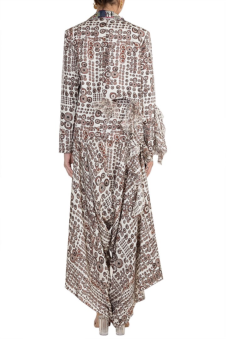White Printed Decontructed Blazer With Top & Draped Pants by Anamika Khanna at Pernia's Pop Up Shop
