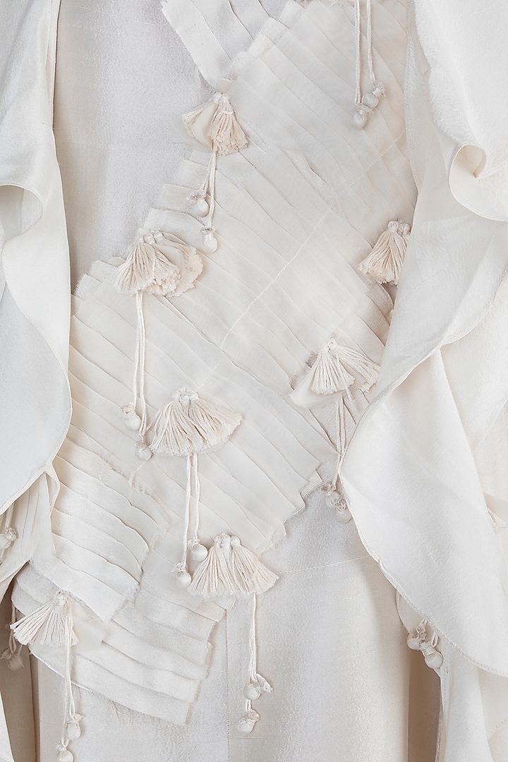 White Jacket With Textured Party Wear Dress by Anamika Khanna at Pernia's Pop Up Shop