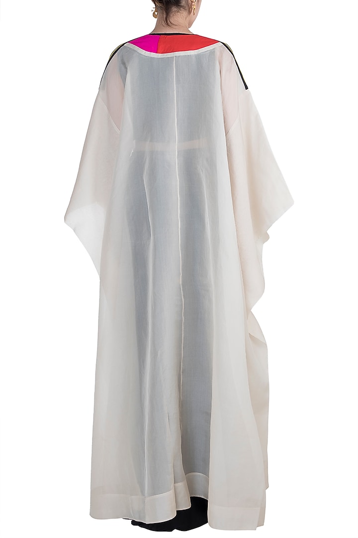 Cream & Black Highlighted Top With Drawstring Skirt & Cape by Anamika Khanna at Pernia's Pop Up Shop