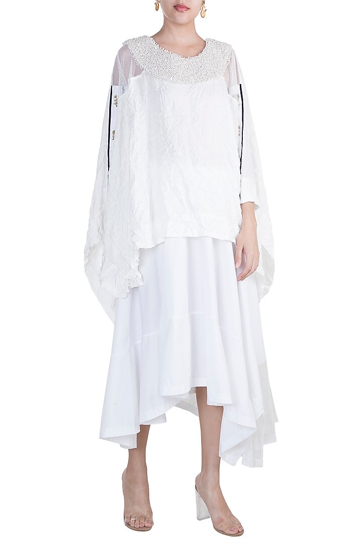 White Embellished Top With Skirt by Anamika Khanna at Pernia's Pop Up Shop