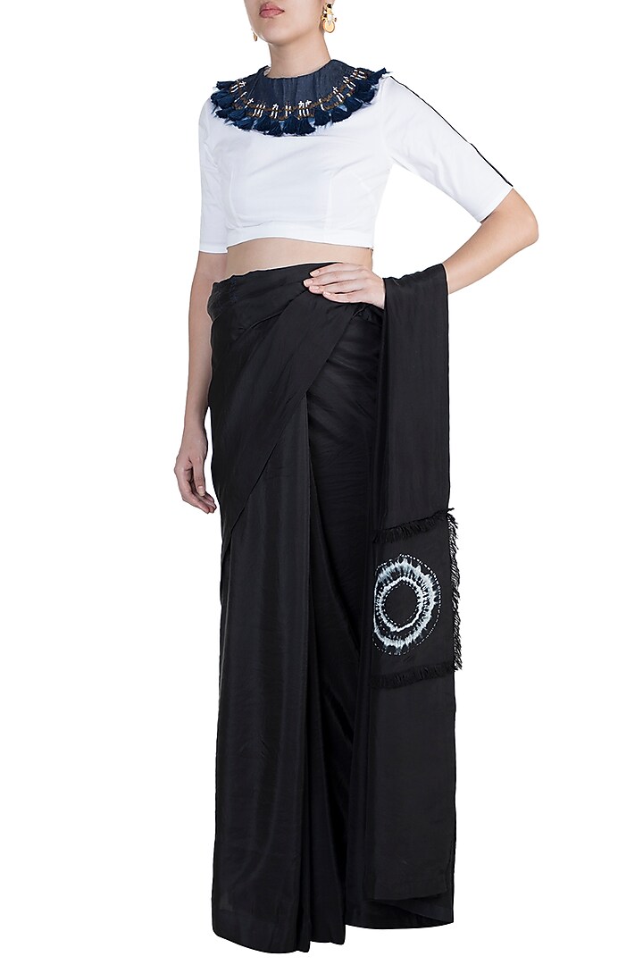 Black Shibori Wedding Saree Set by Anamika Khanna at Pernia's Pop Up Shop