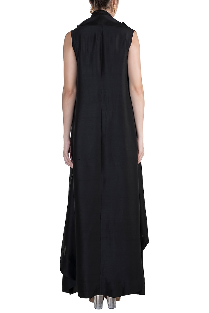 Black Jacket With Textured Embroidered Party Wear Dress by Anamika Khanna at Pernia's Pop Up Shop