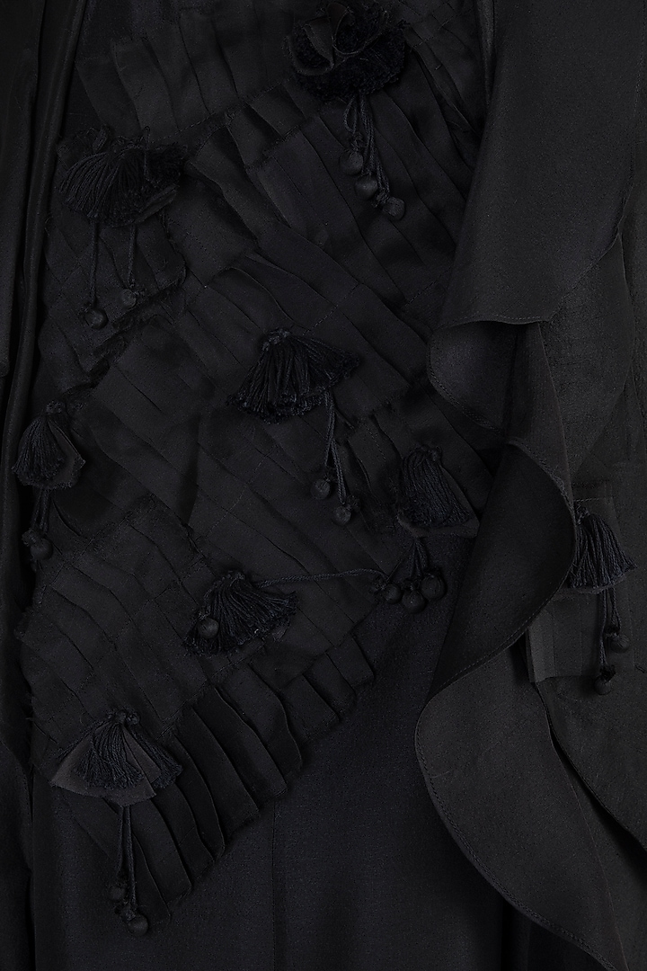 Black Jacket With Textured Embroidered Party Wear Dress by Anamika Khanna at Pernia's Pop Up Shop