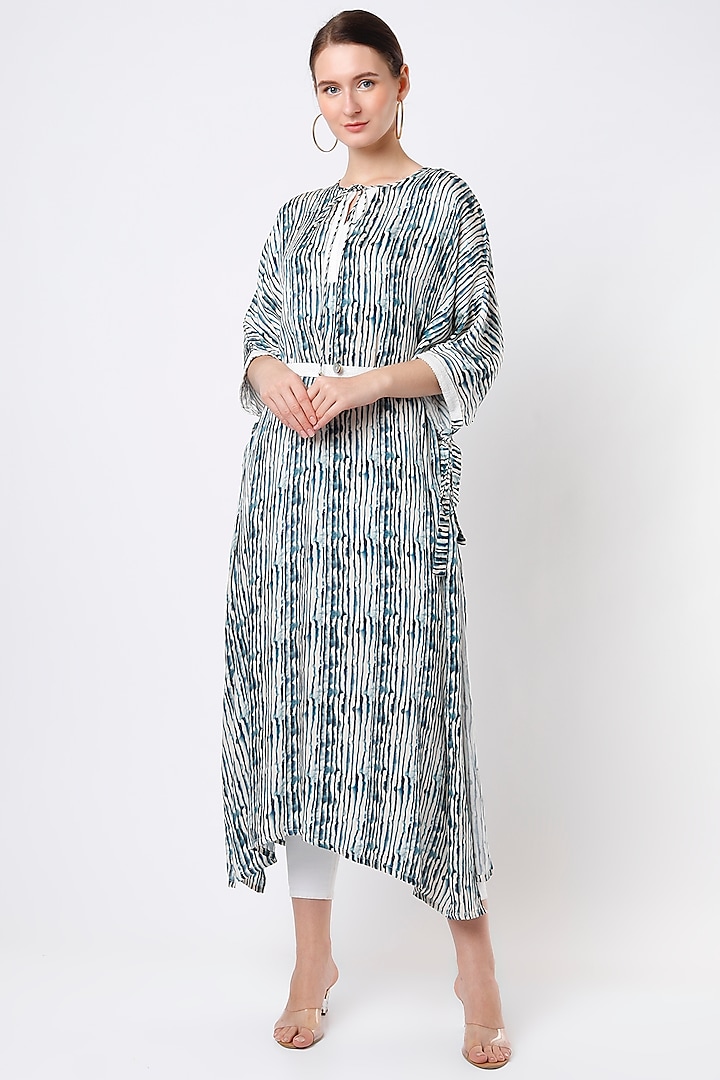 Teal Blue Striped Tunic by ANMOL KAKAD