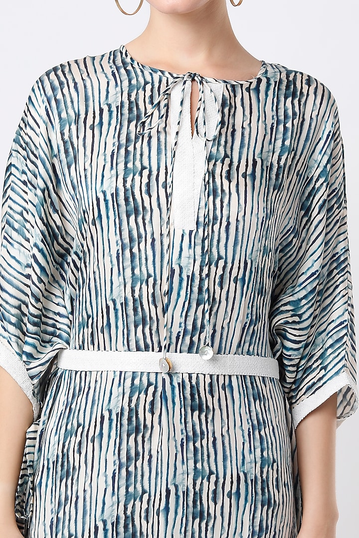 Teal Blue Striped Tunic by ANMOL KAKAD at Pernia's Pop Up Shop