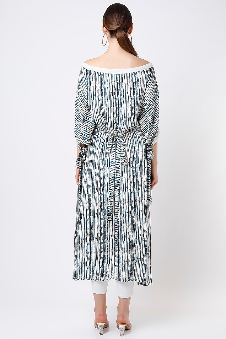 Teal Blue Striped Off-Shoulder Tunic by ANMOL KAKAD at Pernia's Pop Up Shop