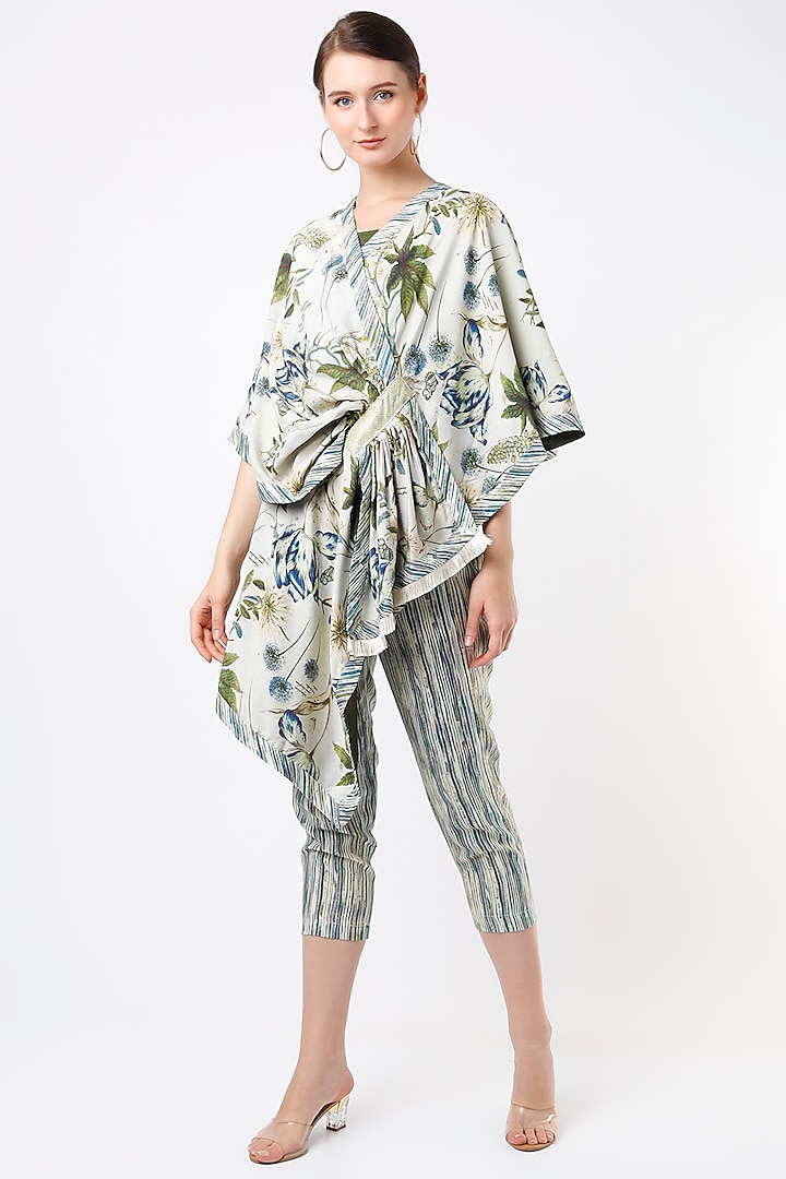 Cream Floral Printed Cape Set by ANMOL KAKAD