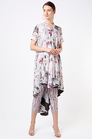 Soft Pink & White Printed Jacket Set by ANMOL KAKAD