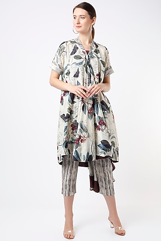 Cream Printed Jacket Set by ANMOL KAKAD