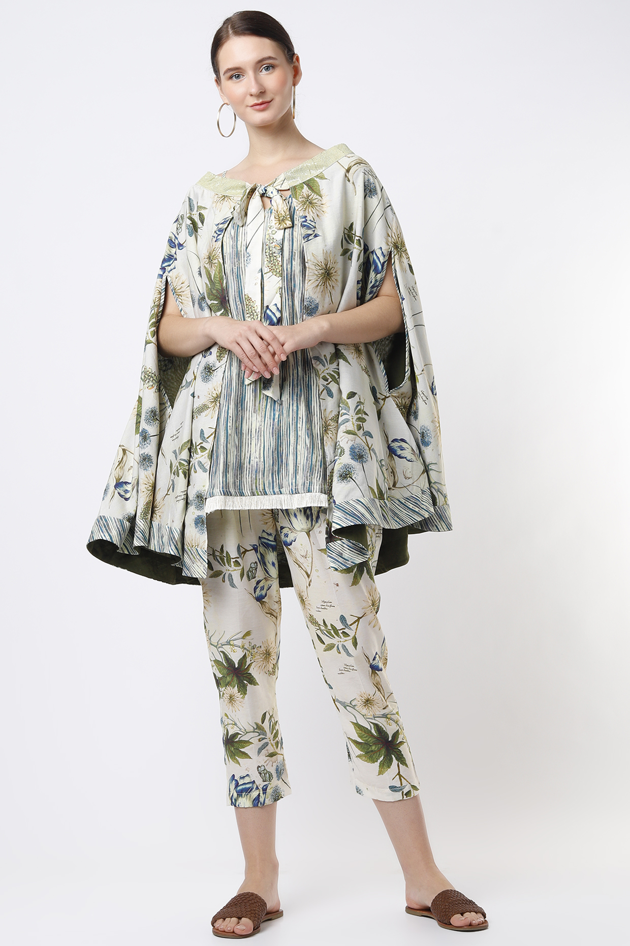 Cream Printed Cape Set by ANMOL KAKAD at Pernia's Pop Up Shop