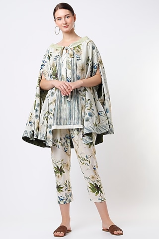 Cream Printed Cape Set by ANMOL KAKAD