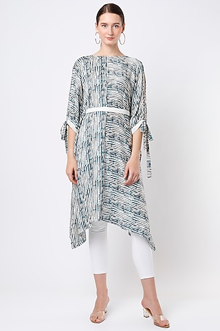 Teal Blue Striped Kaftan Tunic by ANMOL KAKAD