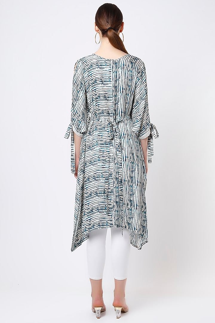Teal Blue Striped Kaftan Tunic by ANMOL KAKAD at Pernia's Pop Up Shop