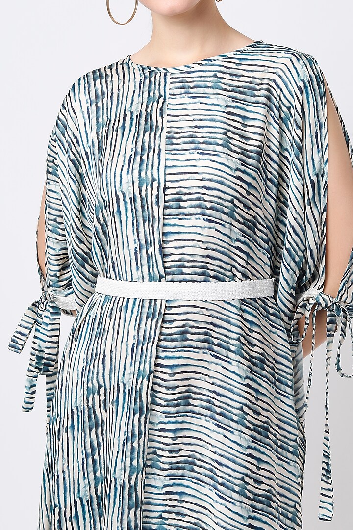 Teal Blue Striped Kaftan Tunic by ANMOL KAKAD at Pernia's Pop Up Shop