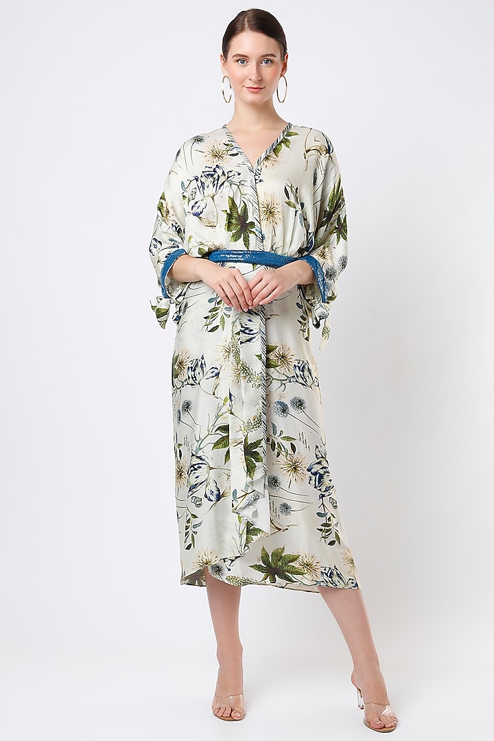 Cream Floral Printed Dress by ANMOL KAKAD