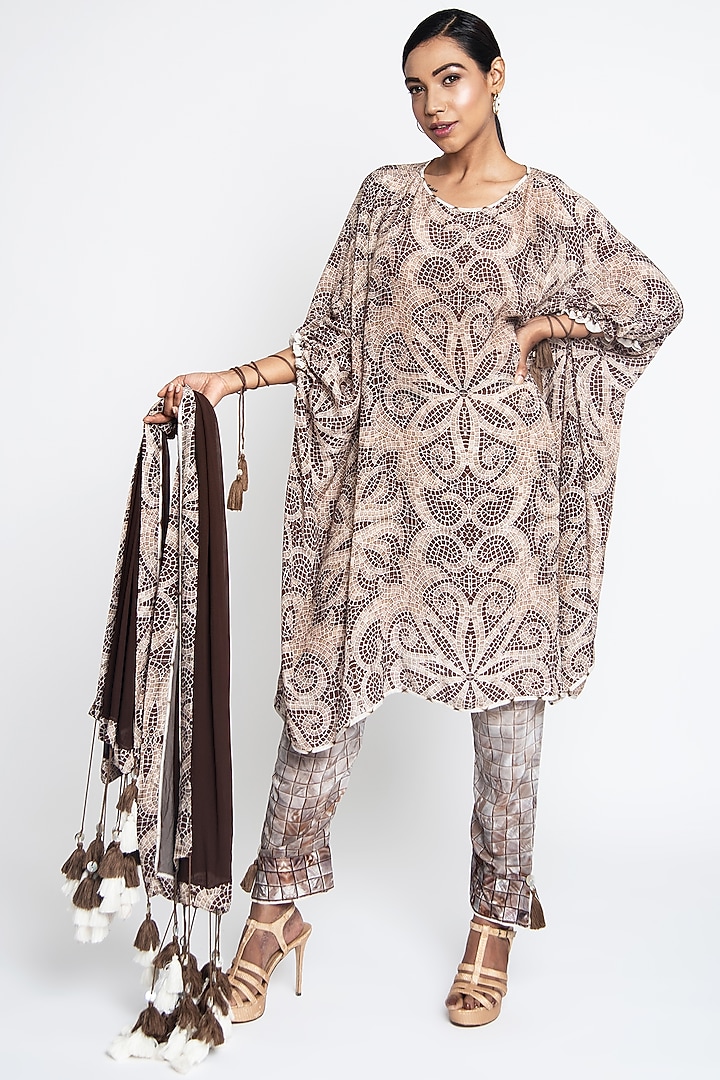 Beige & Brown Natural Crepe Co-Ord Set by ANMOL KAKAD at Pernia's Pop Up Shop