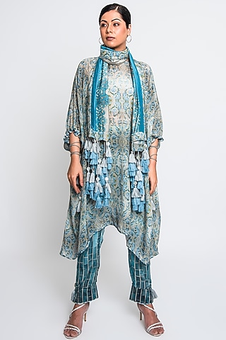 Teal Natural Crepe Co-Ord Set by ANMOL KAKAD