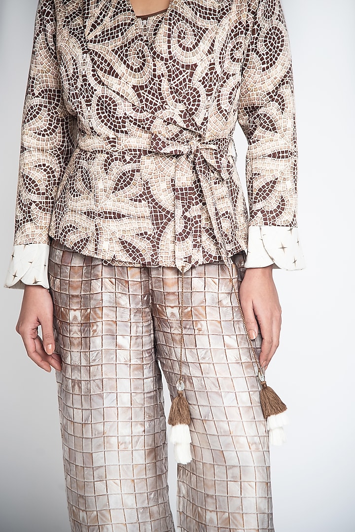 Beige & Brown Linen Jumpsuit With Blazer by ANMOL KAKAD at Pernia's Pop Up Shop