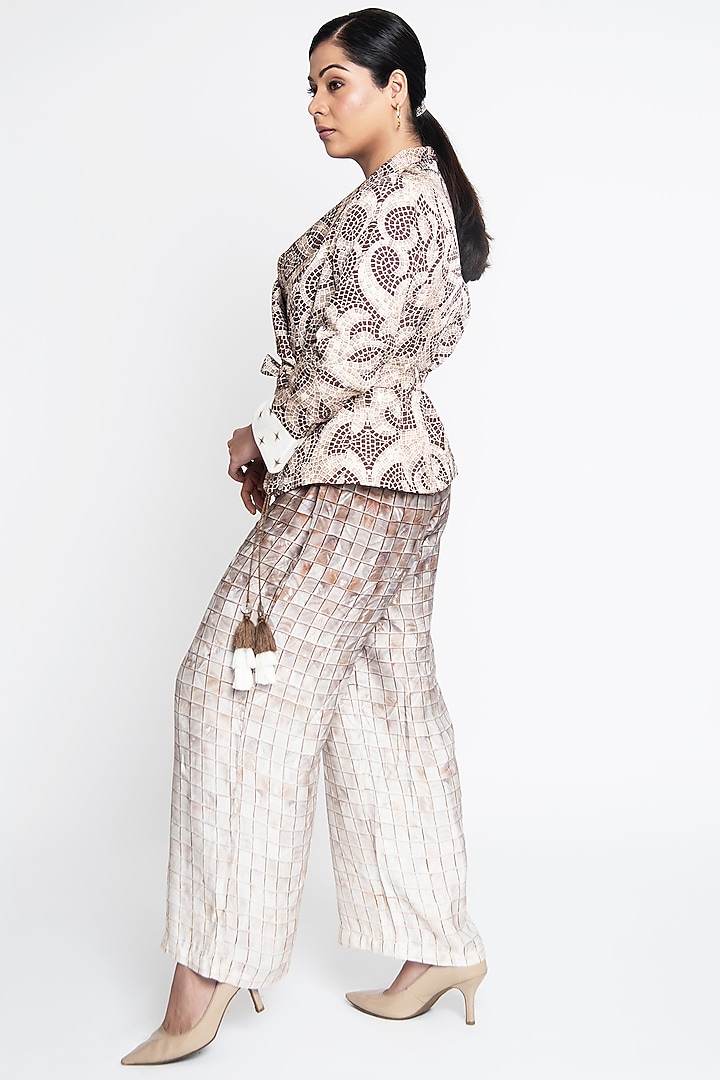 Beige & Brown Linen Jumpsuit With Blazer by ANMOL KAKAD at Pernia's Pop Up Shop