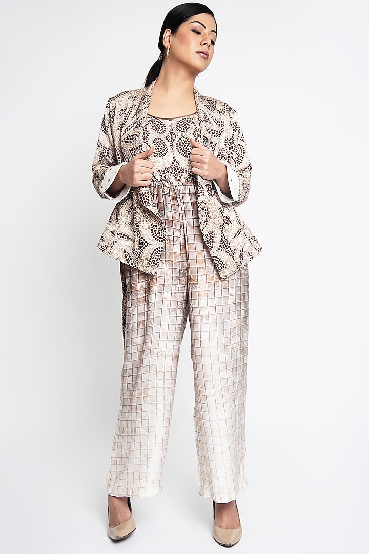 Beige & Brown Linen Jumpsuit With Blazer by ANMOL KAKAD at Pernia's Pop Up Shop