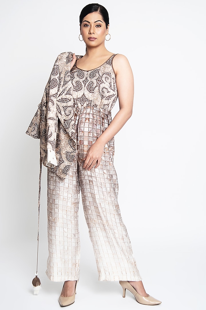 Beige & Brown Linen Jumpsuit With Blazer by ANMOL KAKAD at Pernia's Pop Up Shop