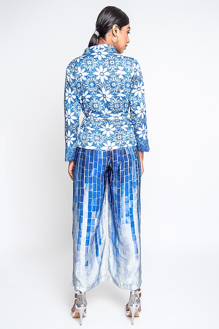 Blue & White Satin Jumpsuit With Blazer by ANMOL KAKAD at Pernia's Pop Up Shop