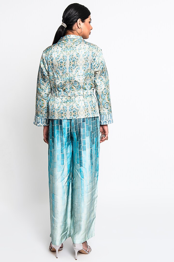 Teal Satin Jumpsuit With Blazer by ANMOL KAKAD at Pernia's Pop Up Shop