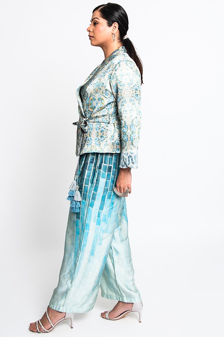 Teal Satin Jumpsuit With Blazer by ANMOL KAKAD at Pernia's Pop Up Shop