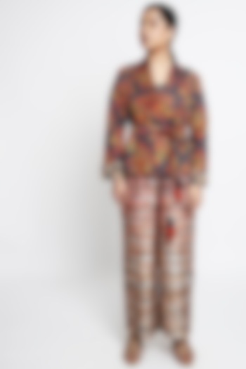 Orange & Grey Linen Jumpsuit With Blazer by ANMOL KAKAD