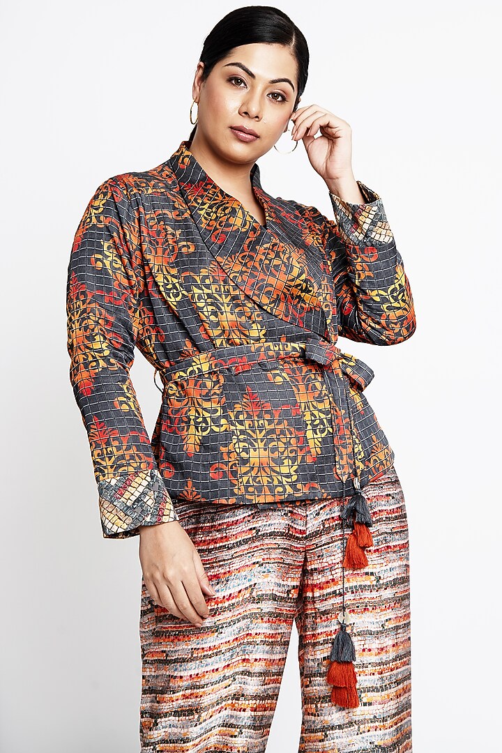 Orange & Grey Linen Jumpsuit With Blazer by ANMOL KAKAD at Pernia's Pop Up Shop